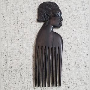 African Ebony Wood Hair Pick, Hand Carved, Vintage, 7", Excellent Condition